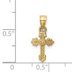 14K Gold Tiny Budded Cross Charm Solid, Casted, Elegant Design