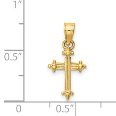 14K Gold Small Cross Charm Solid Casted, Elegant Concave Design