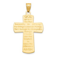 14K Gold Polished Cross Pendant with Serenity Prayer Reversible Design