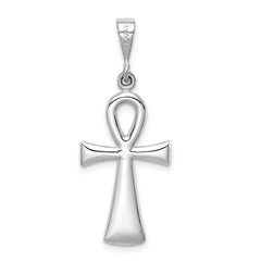 14K White Gold Ankh Cross Pendant with Polished Rhodium Finish, Reversible Design