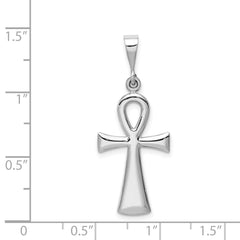14K White Gold Ankh Cross Pendant with Polished Rhodium Finish, Reversible Design