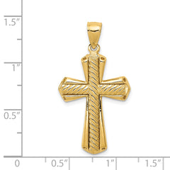 14K Gold Twisted Cross Pendant with Polished Finish Elegant Charm