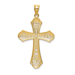 14K Gold Filigree Cross Pendant with Rhodium Accent Elegant and Timeless