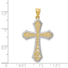 14K Gold Filigree Cross Pendant with Rhodium Accent Elegant and Timeless