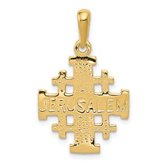 14K Gold Jerusalem Cross Pendant with Polished Reversible Design