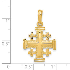 14K Gold Jerusalem Cross Pendant with Polished Reversible Design