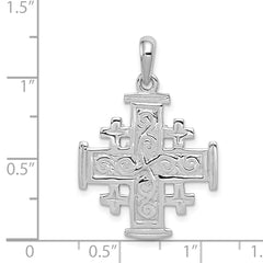 14K White Gold Jerusalem Cross Pendant with Polished Reversible Design