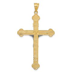 14K Two-Tone Gold INRI Crucifix Pendant Solid, Casted, 50mm
