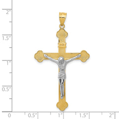 14K Two-Tone Gold INRI Crucifix Pendant Solid, Casted, 50mm