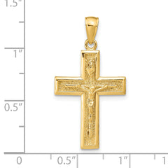14K Gold Polished Crucifix Pendant with Textured Design Elegant & Solid