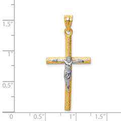 14K Two-Tone Gold Crucifix Pendant with Polished Finish Solid Design