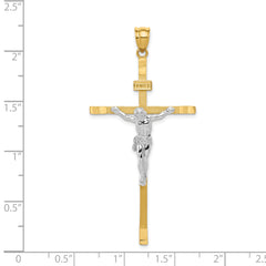 14K Two-Tone Gold Crucifix Pendant with Polished Finish Solid and Elegant Design