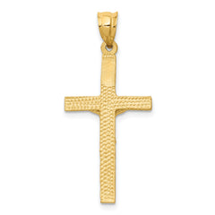 14K Gold Crucifix Pendant with Brushed Diamond-Cut Finish Solid and Textured