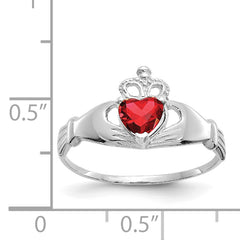14k White Gold CZ January Birthstone Claddagh Heart Ring