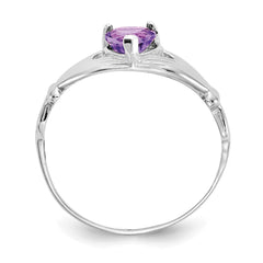 14k White Gold CZ February Birthstone Claddagh Heart Ring