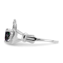 14k White Gold CZ June Birthstone Claddagh Heart Ring