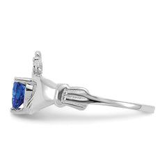 14k White Gold CZ September Birthstone Claddagh Heart Ring