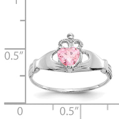14k White Gold CZ October Birthstone Claddagh Heart Ring