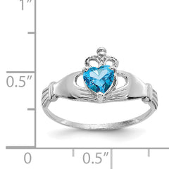 14k White Gold CZ December Birthstone Claddagh Heart Ring