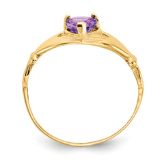 14k CZ February Birthstone Claddagh Heart Ring