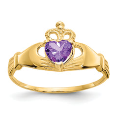 14k CZ February Birthstone Claddagh Heart Ring