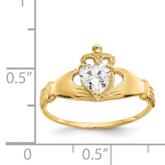 14k CZ April Birthstone Claddagh Heart Ring