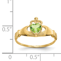 14k CZ August Birthstone Claddagh Heart Ring