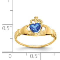 14k CZ September Birthstone Claddagh Heart Ring