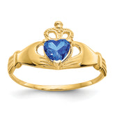 14k CZ September Birthstone Claddagh Heart Ring