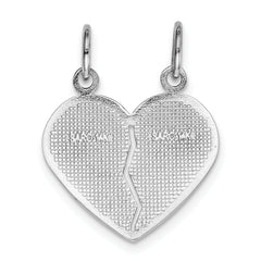 14K White Gold Daughter-Mom Break-Apart Heart Charm with Rhodium Finish