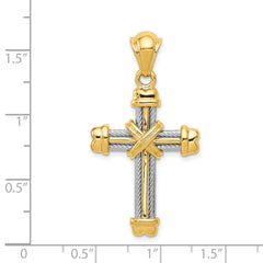 14K Two-Tone Gold Cross Pendant with Polished Finish Solid, Elegant Design