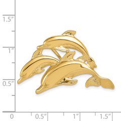 14K Gold Triple Dolphin Slide Pendant Fits 5mm-8mm Omega, Polished Finish