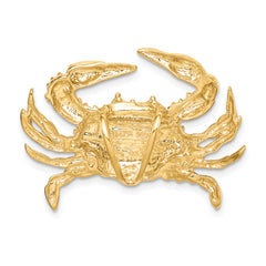 14K Gold Blue Crab Slide Pendant with Polished Finish for Omega Chains