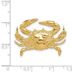 14K Gold Blue Crab Slide Pendant with Polished Finish for Omega Chains
