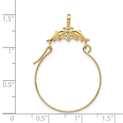 14K Gold Double Dolphins Charm Holder Pendant Solid, Casted, Elegant Design