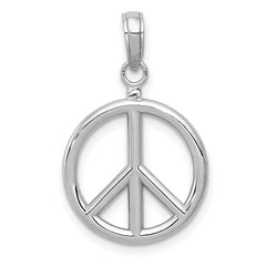 14K White Gold Peace Sign Charm with Rhodium Polished Finish, 3D Design