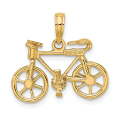 14K Gold 3D Moveable Bicycle Charm with Polished Finish