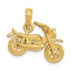 14K Gold 3D Moveable Motorcycle Pendant for Men Polished Finish