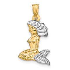 14K Gold and White Rhodium 3D Mermaid Pendant Elegant and Themed Charm