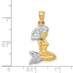 14K Gold and White Rhodium 3D Mermaid Pendant Elegant and Themed Charm
