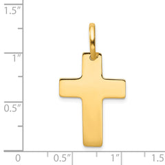 14K Gold Polished Cross Charm with Flat Back Design, 30mm