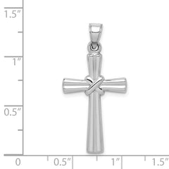 14K White Gold Hollow Cross Pendant with Polished Finish and Rhodium Plating