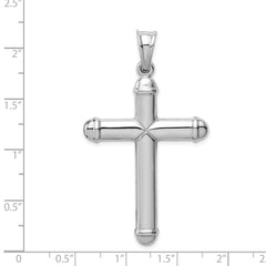 14K White Gold Hollow Cross Pendant with Rhodium Plating 3D Design