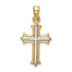 14K Gold Reversible Cross Pendant with Rhodium Plating Elegant Two-Tone Design