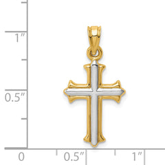 14K Gold Reversible Cross Pendant with Rhodium Plating Elegant Two-Tone Design