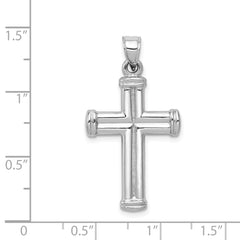 14K White Gold Hollow Cross Pendant with Polished Rhodium Finish
