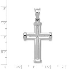14K White Gold Hollow Cross Pendant with Polished 3D Design