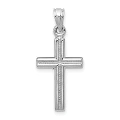 14K White Gold Hollow Crucifix Pendant with Polished Rhodium Finish
