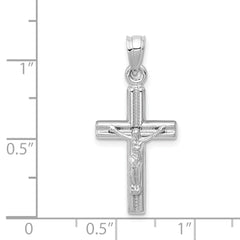 14K White Gold Hollow Crucifix Pendant with Polished Rhodium Finish