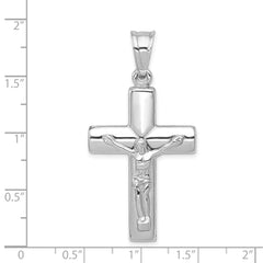 14K White Gold Reversible Crucifix Pendant with Polished Rhodium Finish
